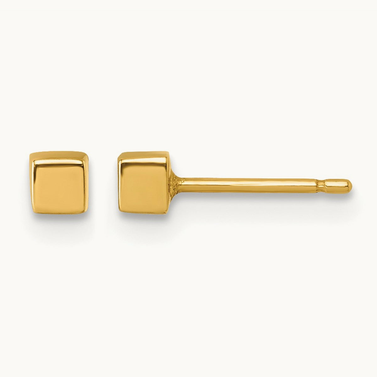 Polished Cube Post Earrings, 3mm, 14K