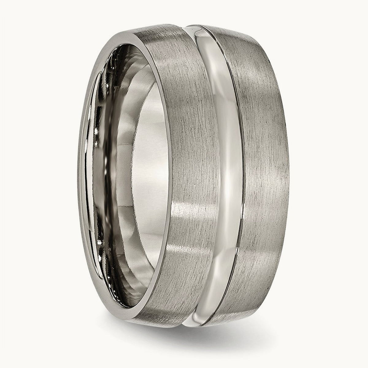 Brushed and Polished Grooved Band, 10mm, Titanium