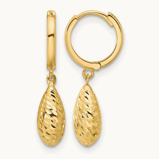 Polished and Diamond-cut Dangle Hoop Earrings, 14K — Leslie's