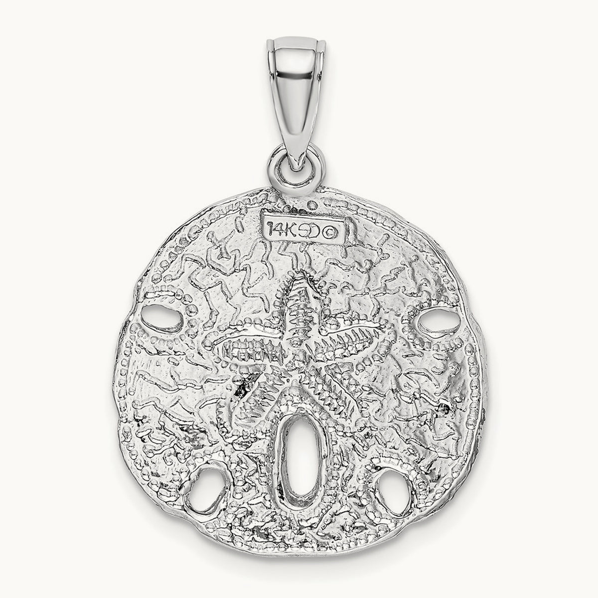 Polished Sand Dollar Charm — 14K White Gold, 27mm