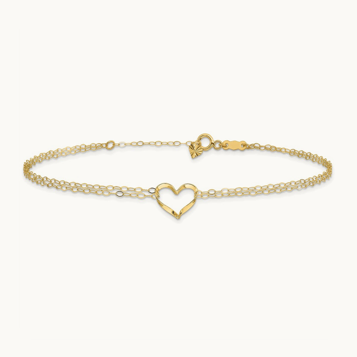 Double Strand Heart 10in Plus 1in extension Anklet — 14K Yellow Gold
