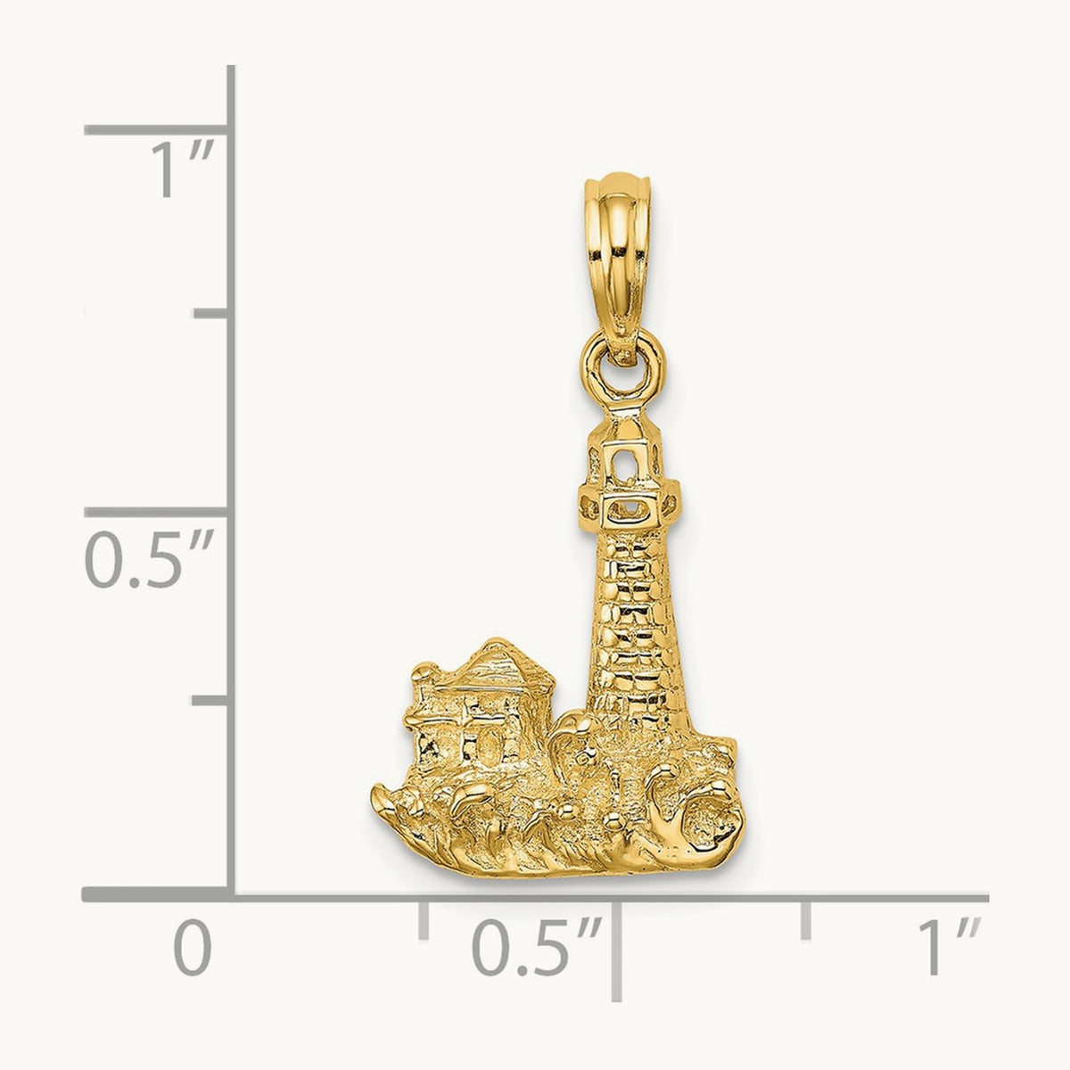 2-D Lighthouse W/ Waves and Buildings Charm, 14K