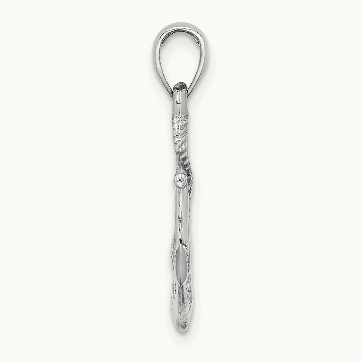 Solid Polished 3-D Anchor Pendant — 14K White Gold
