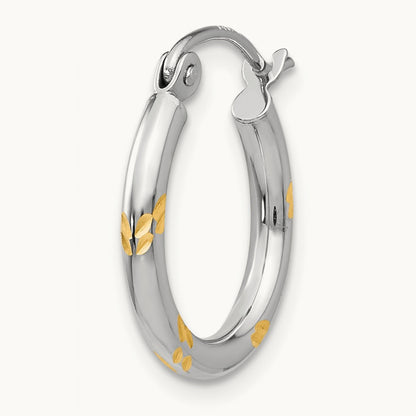 Single 14k White Gold and Yellow Rhodium D/C Hoop Earring
