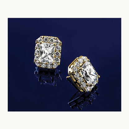 Radiant Halo Post Earrings, 0.50-8.50 ct tw Lab-Grown Diamond — 5/8 ct, 14K Yellow Gold