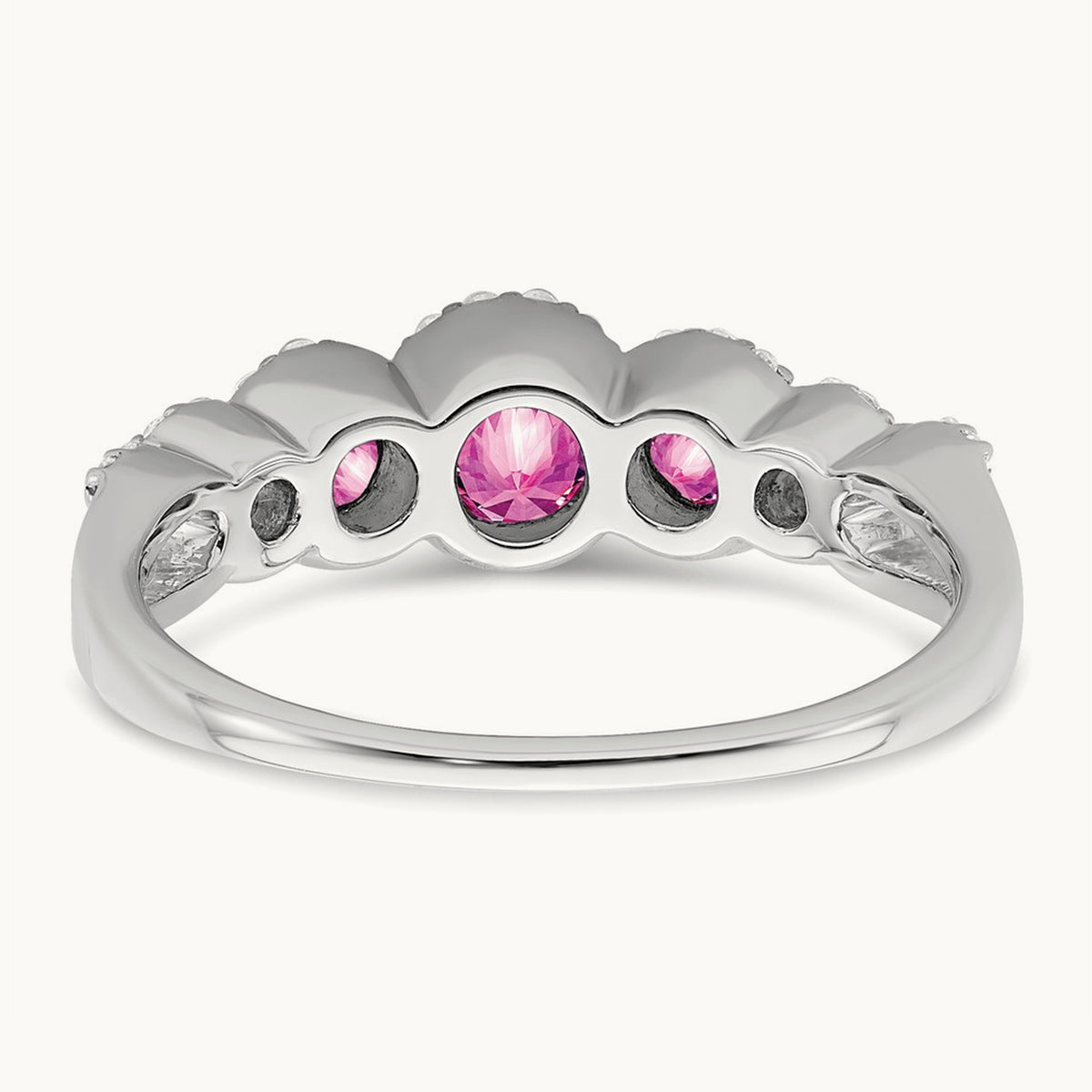 Created Pink Sapphire and Diamond Ring, 14K White Gold