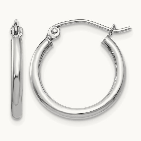 Polished Tube Hoop Earrings — 14K White Gold, 18mm, 2x17.5mm