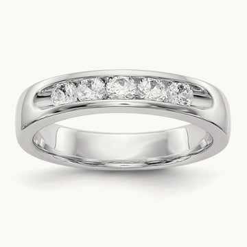5-Stone Diamond Channel Band, 14K White Gold