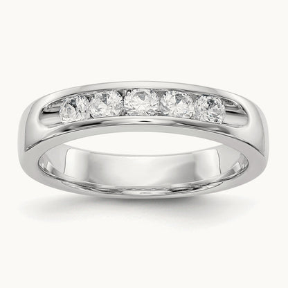 5-Stone Diamond Channel Band, 14K White Gold