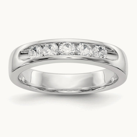 5-Stone Diamond Channel Band, 14K White Gold