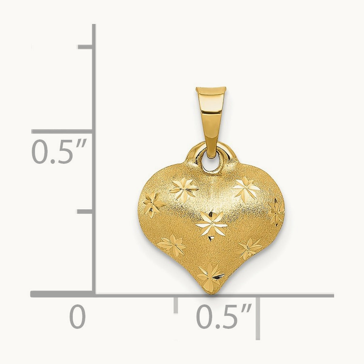 Polished and Satin Diamond-cut 3-D Puffed Heart Pendant, 14K