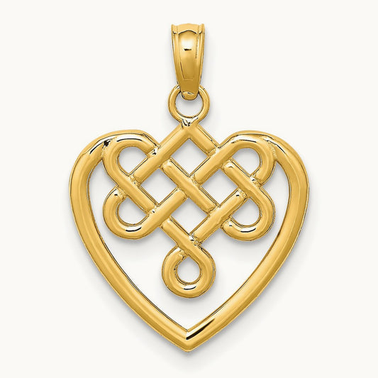 Small Celtic Knot Heart Charm, 14K