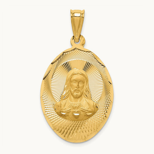 Polished D/C Sagrado Corazon Oval Pendant, 14K