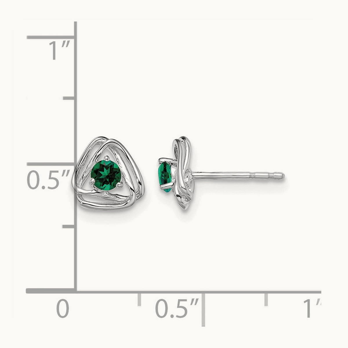 Created Emerald Post Earrings — 14K White Gold