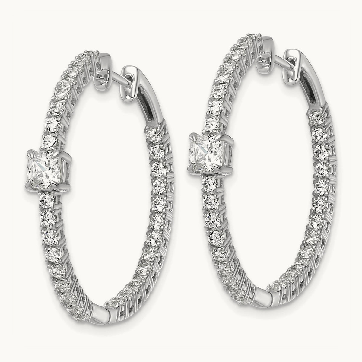 Hinged in/Out Hoop Earrings, 3.00 ct tw Lab-Grown Diamond — 14K White Gold