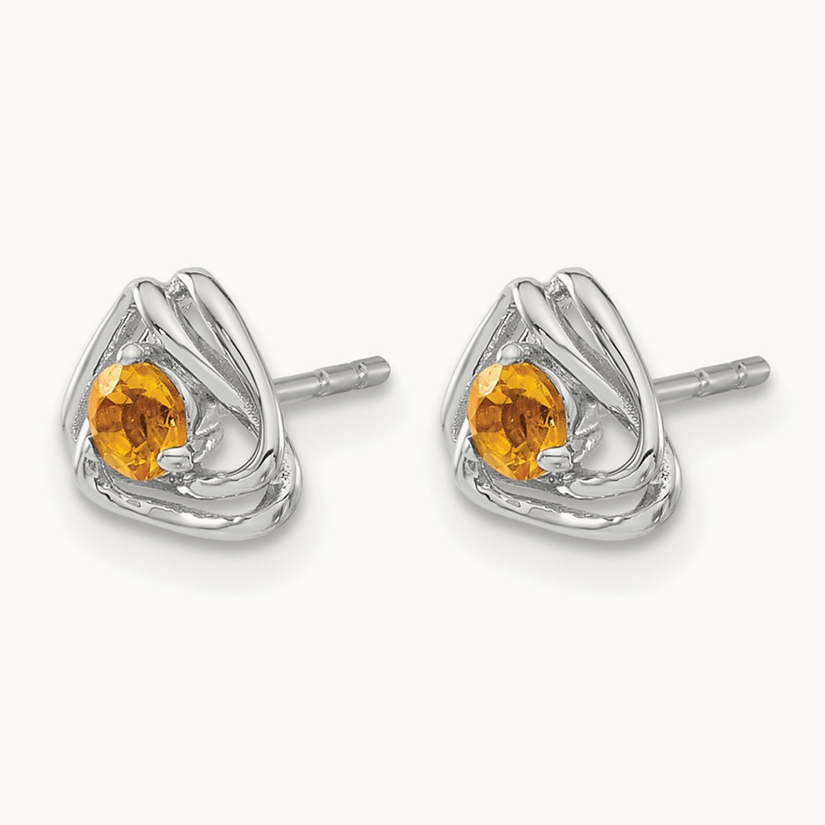 Citrine Post Earrings — 14K White Gold