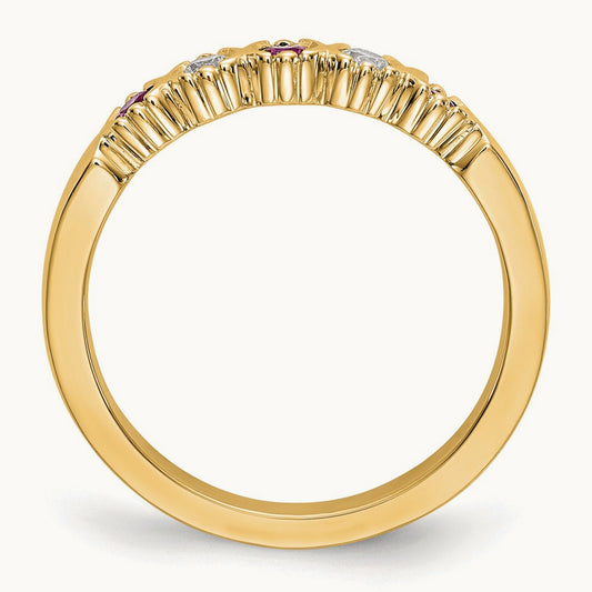 Diamond with Ruby Band — 14K Yellow Gold, 7