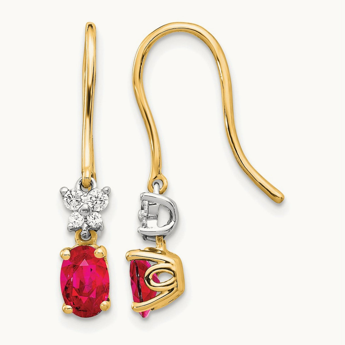 Diamond and Oval Ruby Earrings — 14K Two-Tone Gold