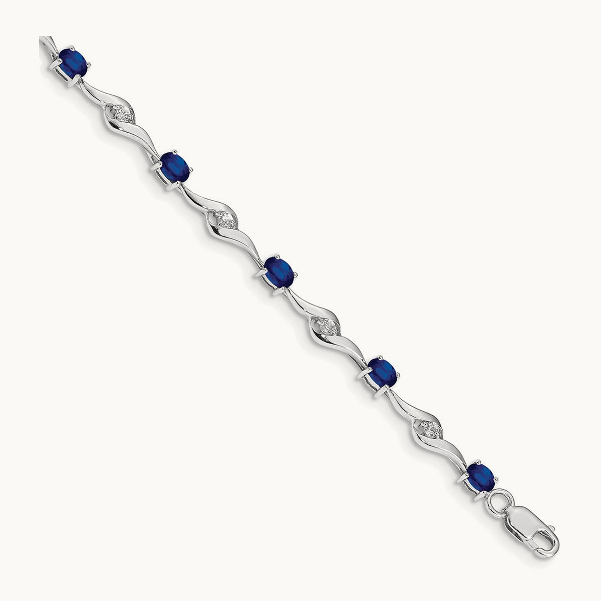 Blue Sapphire/White Sapphire Bracelet, 14K White Gold