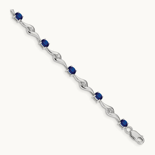 Blue Sapphire/White Sapphire Bracelet, 14K White Gold