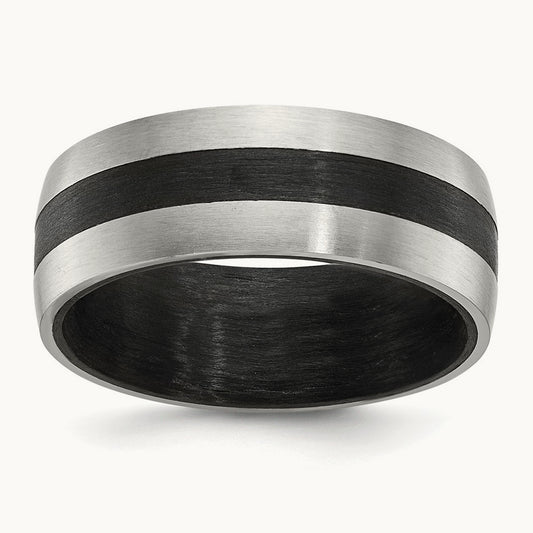 Polished Black Carbon Fiber Inlay Band, 8mm, Stainless Steel