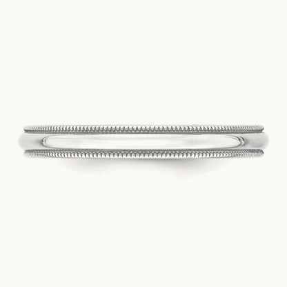 Lightweight Milgrain Half Round Band, 3mm, 10K White Gold