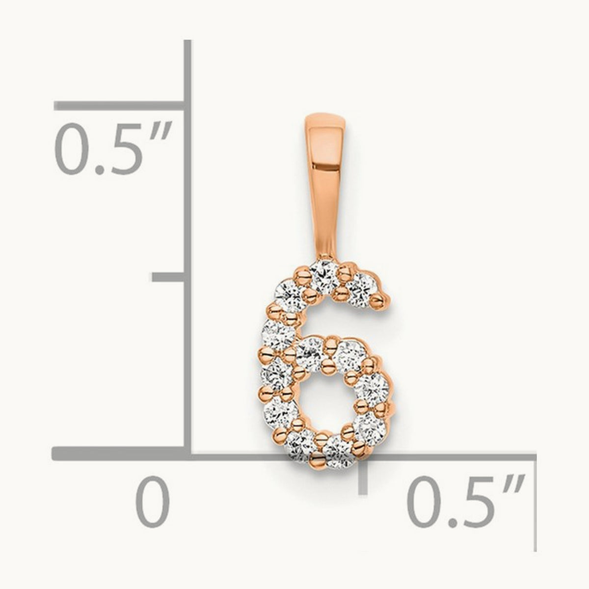 Diamond Number 6 Pendant — 14K Rose Gold, 12.85mm