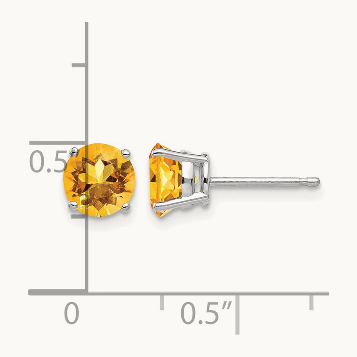 Citrine Earrings, 6mm, 14K White Gold