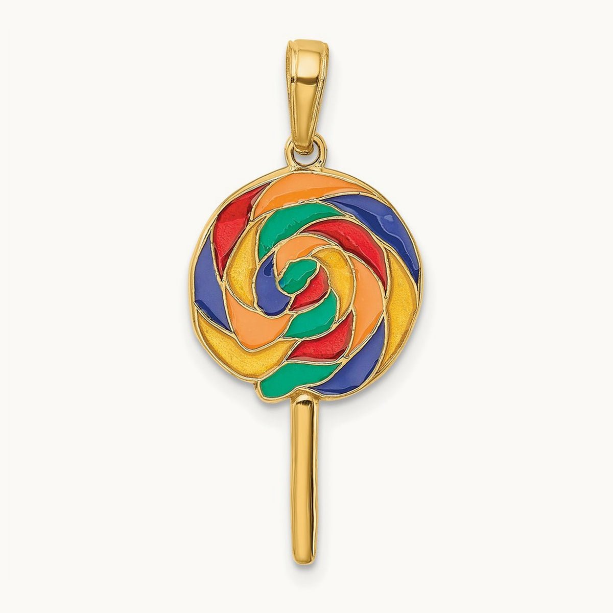 3D Enameled Lollipop Pendant, 14K