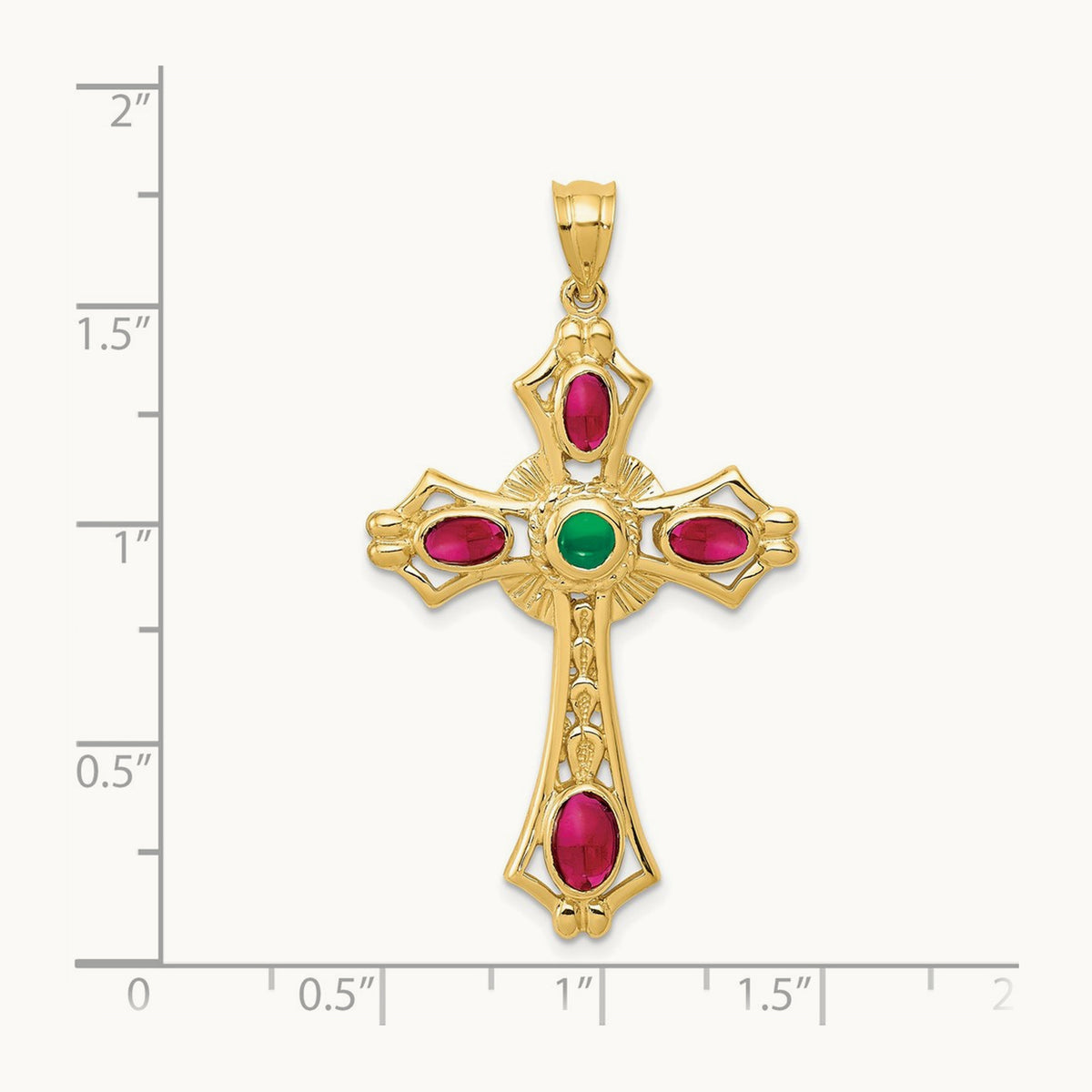 Ruby and Emerald Cabochon Cross Pendant, 14K