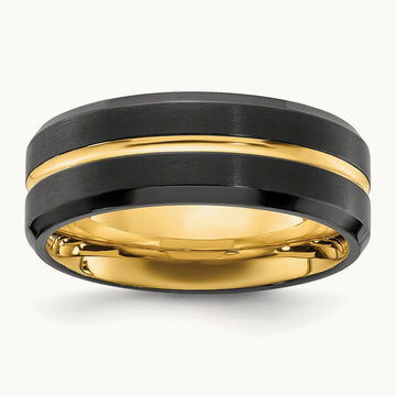 Brushed & Polished Black/Yellow IP-plated Band, 8mm, Stainless Steel