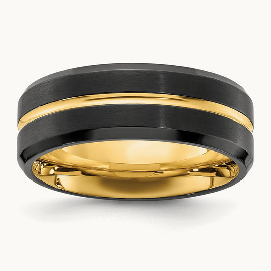 Brushed & Polished Black/Yellow IP-plated Band, 8mm, Stainless Steel