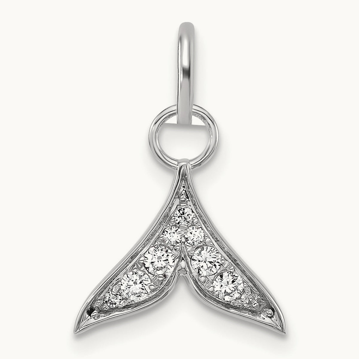 Polished Diamond Whale Tail Charm, 14K White Gold