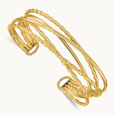 Polished Multi Tube Cuff Bangle, 14K
