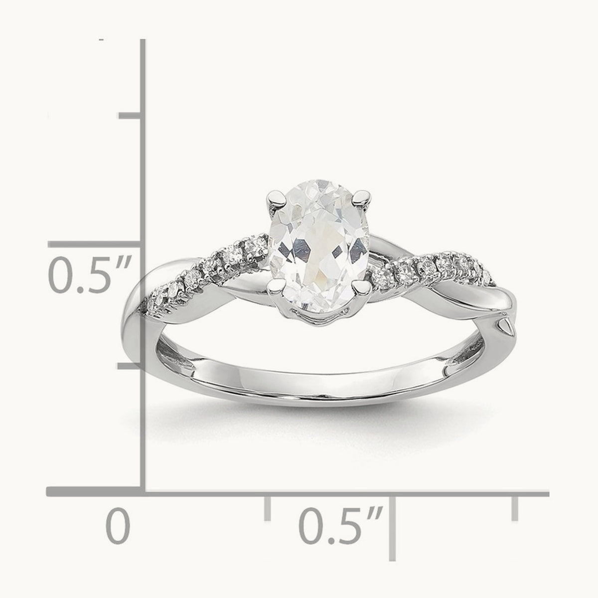 Oval Topaz and Diamond Ring — 14K White Gold, 7
