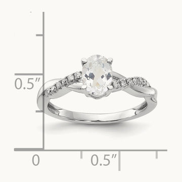 Oval Topaz and Diamond Ring — 14K White Gold, 7