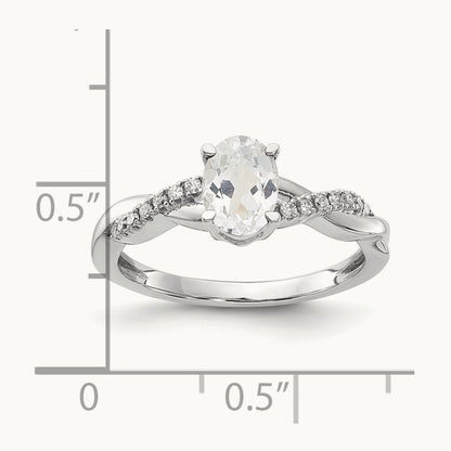 Oval Topaz and Diamond Ring — 14K White Gold, 7