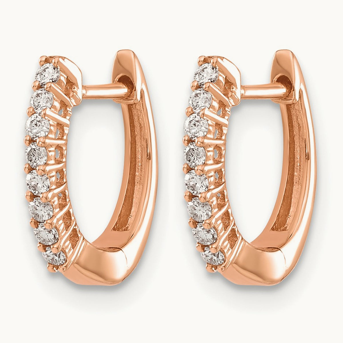 Polished Diamond Hinged Hoop Earrings, 14K Rose Gold