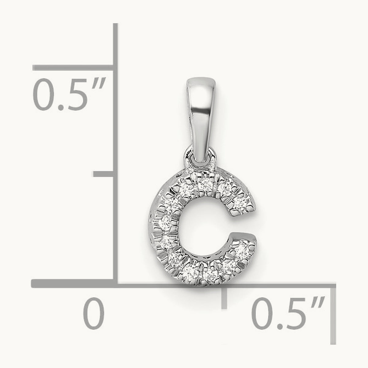 Diamond Initial with Bail Pendant — 14K White Gold, C