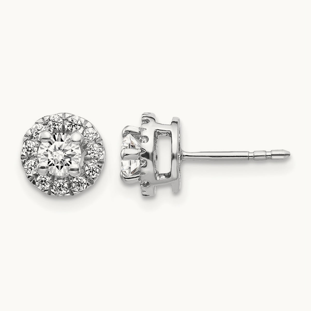 Diamond Cluster Post Earrings, 14K White Gold