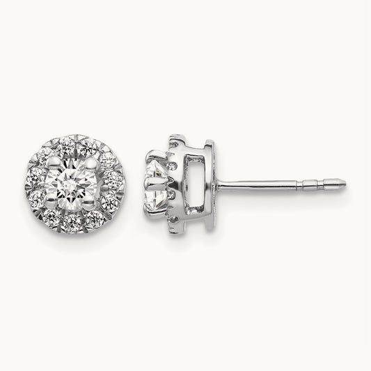 Diamond Cluster Post Earrings, 14K White Gold
