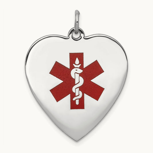 WG Heart-Shaped Enameled Medical Jewelry Pendant, 14K