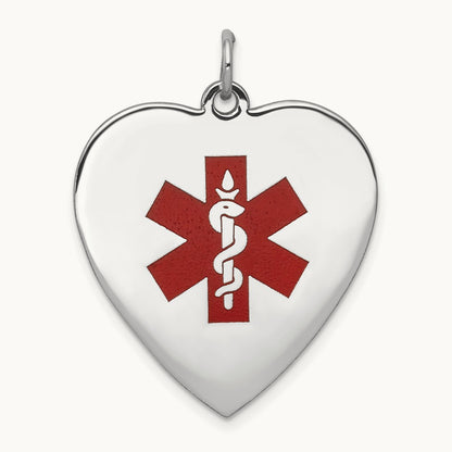 WG Heart-Shaped Enameled Medical Jewelry Pendant, 14K