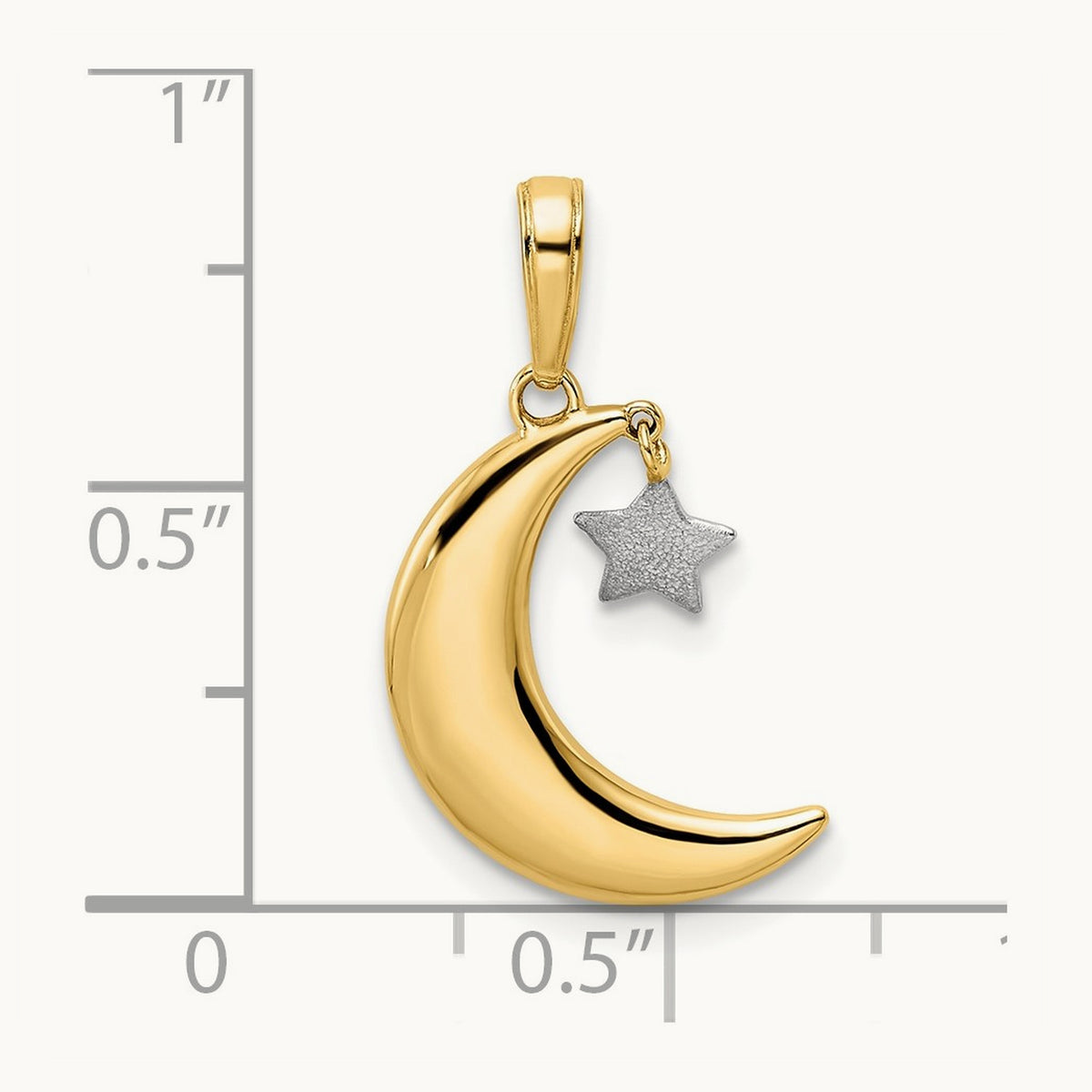 & White Rhodium Moon w/ Dangle Star Pendant, 14K
