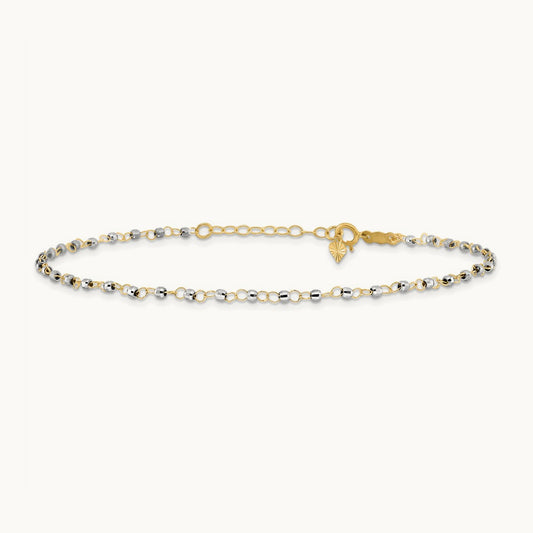 Circle Chain with Mirror Beads 9in Plus 1in Ext. Anklet, 14K Two-tone