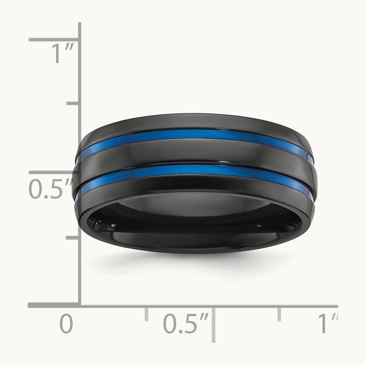 Black Zirconium Polished Blue IP-plated Band, 8mm