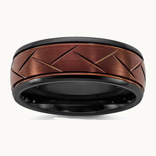 Ceramic Black Polished with Red IP-plated Scratch Finish Grooved Center 8mm