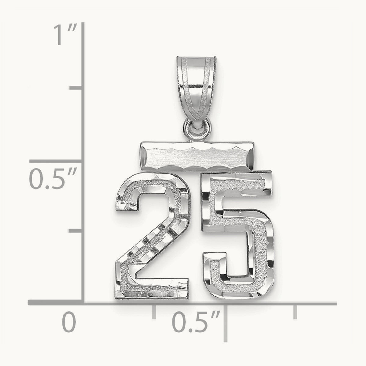 Small Brushed Diamond-cut Number 25 Charm — 14K White Gold