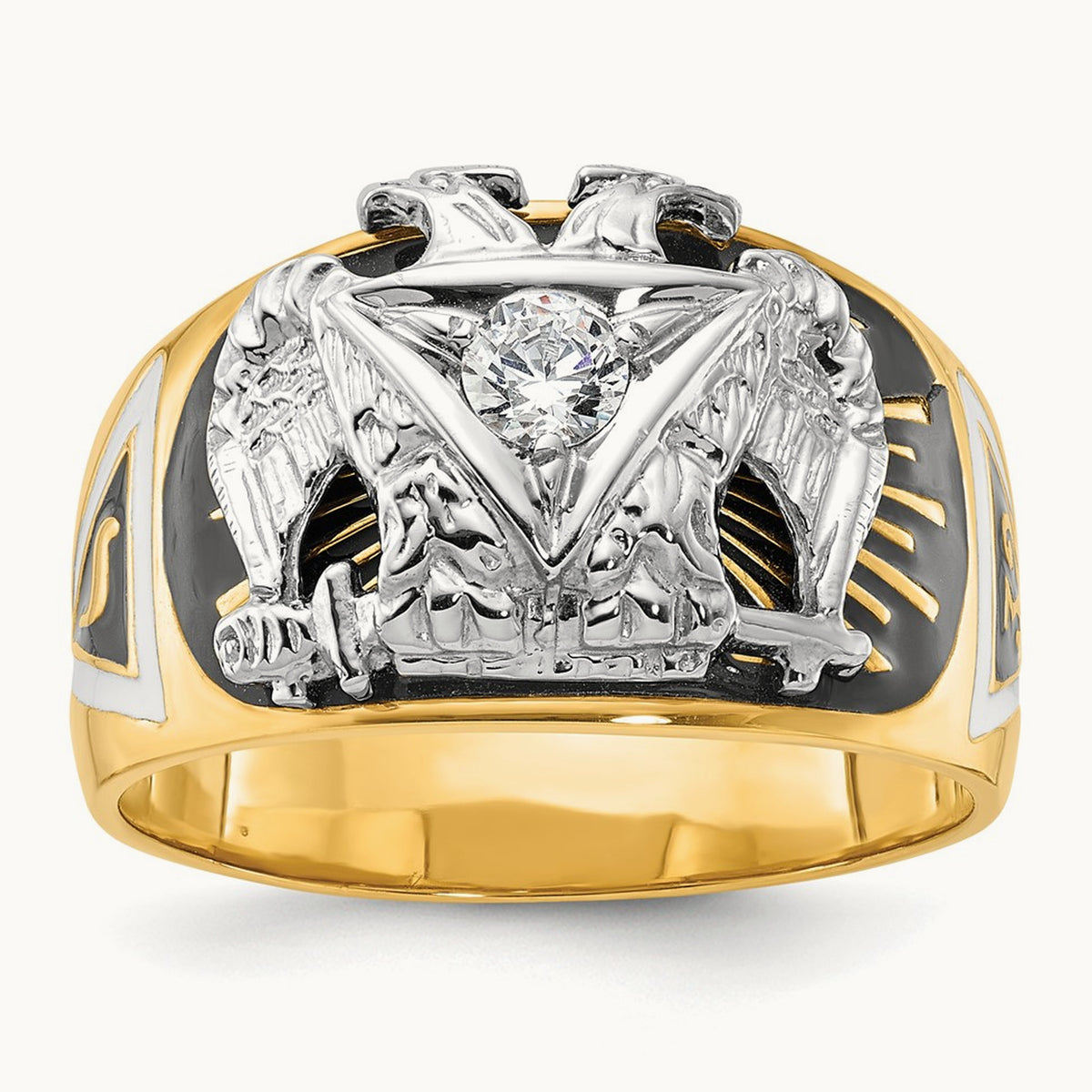 14ktt IBGoodman Men's Enamel & Dia 32nd Scottish Rite Masonic Ring