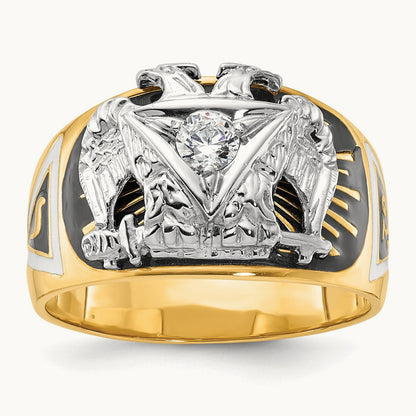 14ktt IBGoodman Men's Enamel & Dia 32nd Scottish Rite Masonic Ring